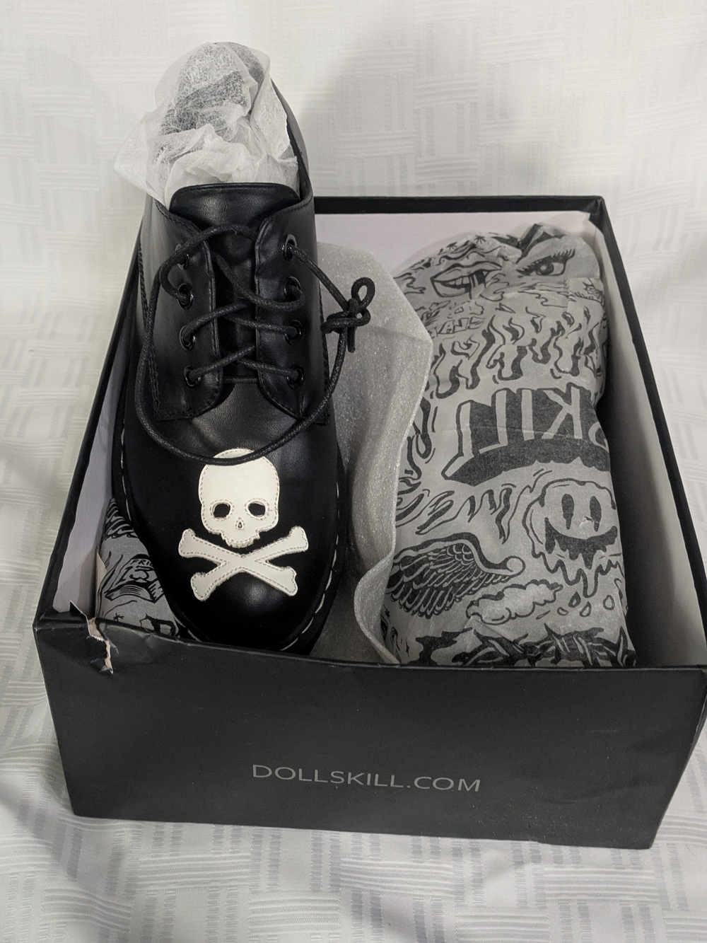 Dollskill Current Mood "Famous Last Words" Skully Oxford Shoes Black Women's